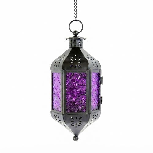 Vela Lanterns Moroccan Hanging Candle Holder, Purple, Medium