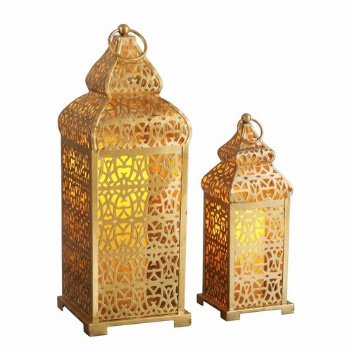 Vela Lanterns Moroccan Candle Holders, Gold, Set of 2
