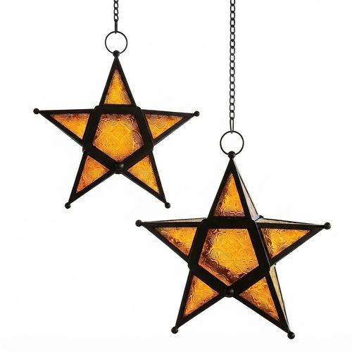 Vela Lanterns Hanging Star Candle Lanterns, Amber, Set of 2