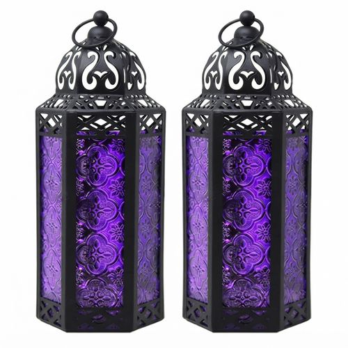 Vela Lanterns Gothic Candle Holders, Purple, Medium, 2-Pack