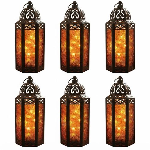 Vela Lanterns Fairy Light Candle Holders, Amber, Medium, 6-Pack