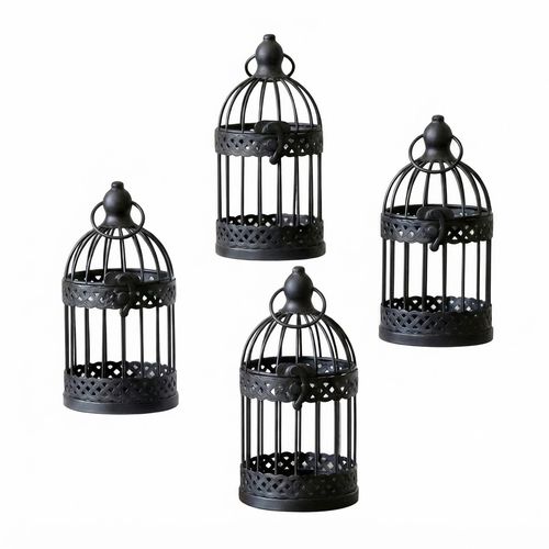Vela Lanterns Bird Cage Candle Holders, Black, Mini, 4-Pack