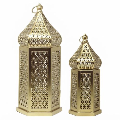Vela Lanterns Gold Moroccan Temple Lanterns, Set of 2