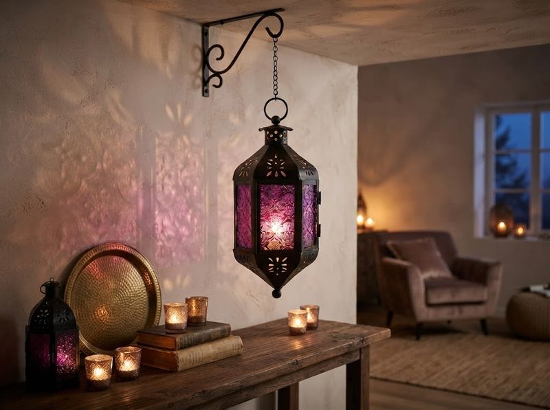Vela Lanterns Moroccan Hanging Candle Holder, Purple, Medium