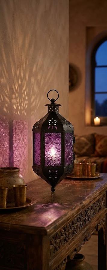 Vela Lanterns Moroccan Hanging Candle Holder, Purple, Medium