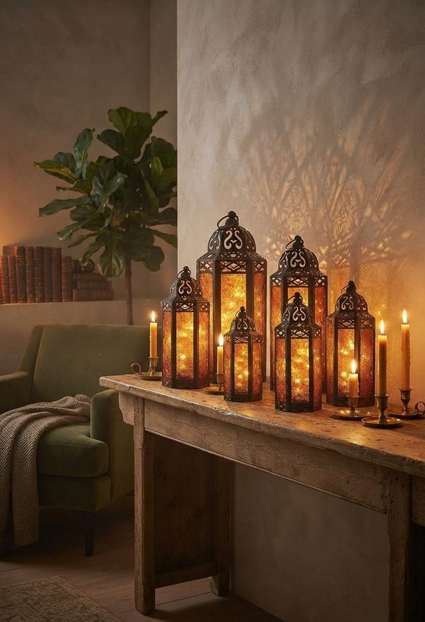 Vela Lanterns Fairy Light Candle Holders, Amber, Medium, 6-Pack