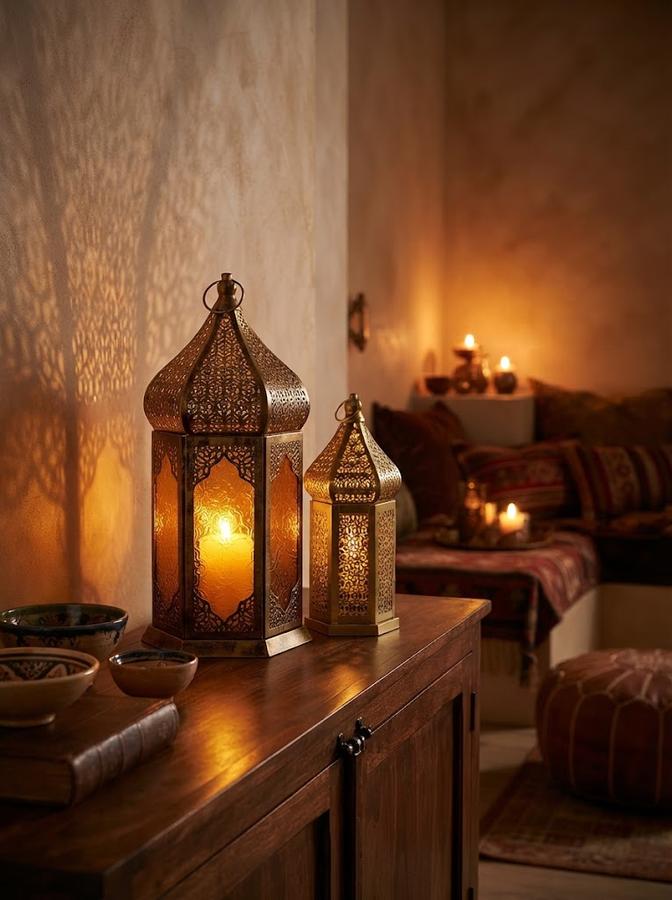 Vela Lanterns Gold Moroccan Temple Lanterns, Set of 2